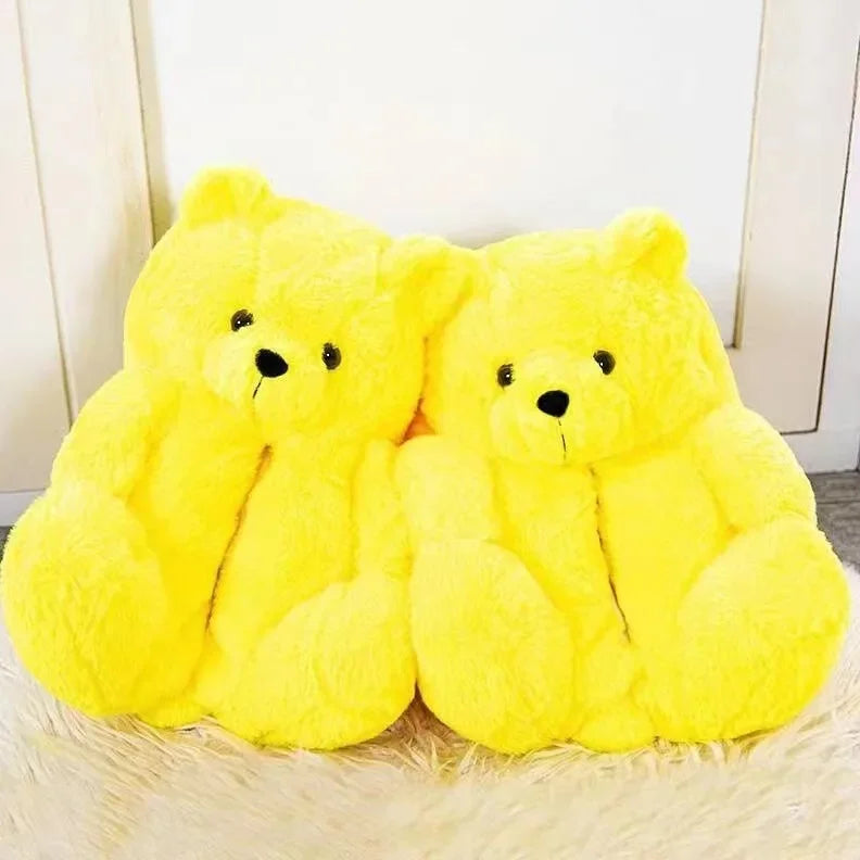 Cartoon Bear Cotton Slippers Warm Cute Teddy Bear Slippers Oversize Indoor Home Winter Plush Cotton Shoes