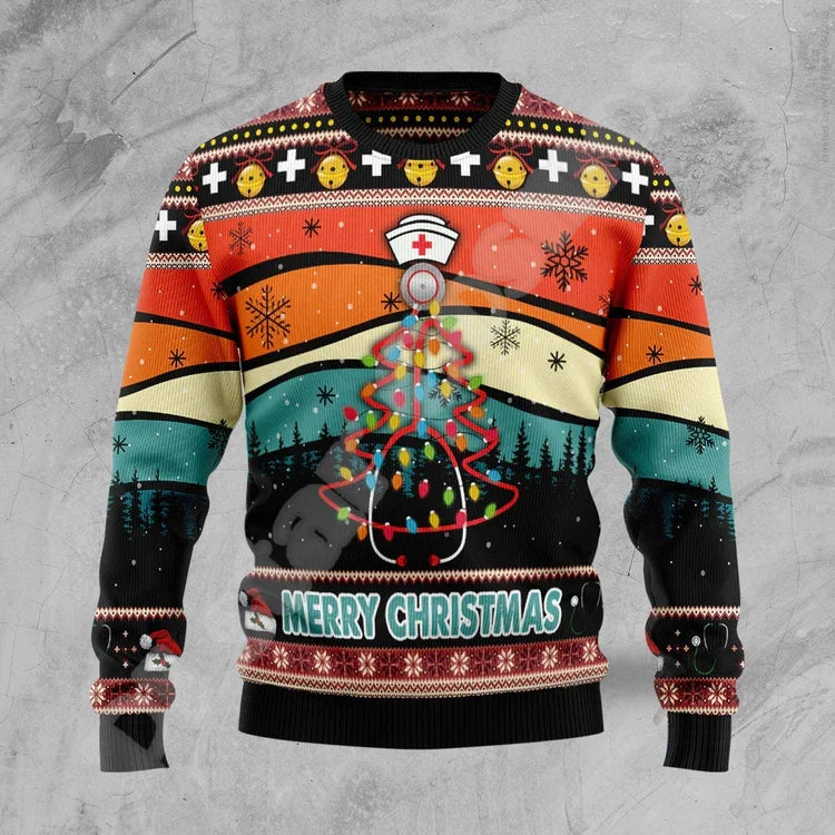 Christmas Knitted Sweater Graffiti Tattoo Retro Vintage Sweatshirts 3DPrint Unisex Pullover Harajuku Casual Funny Long Sleeve X8