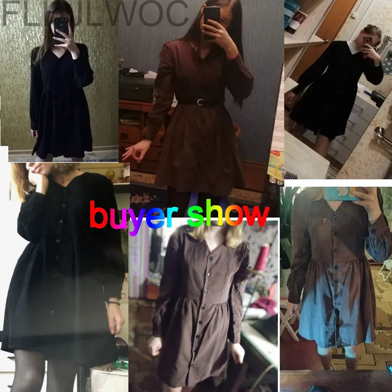 Süße süße Kleider heiße Verkäufe Damenmode Flhjlwoc Retro V-Ausschnitt Vintage Adrette Mädchen lässig lose Mini Button Shirt Kleid