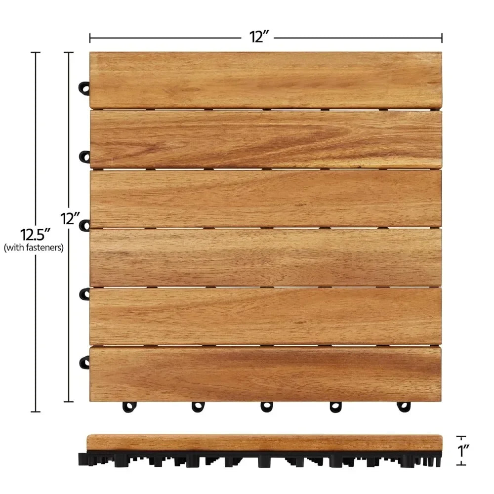 Garden flooring, 10PCS Acacia wood interlocking flooring for outdoor and indoor waterproofing, 12 x 12 inches, garden flooring