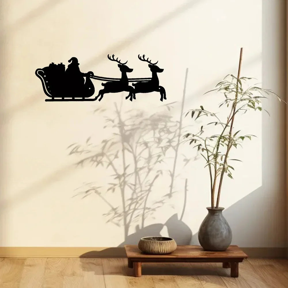 Elegant Metal Christmas Sleigh Wall Art: Perfect for Interior Decoration & Holiday Spirit