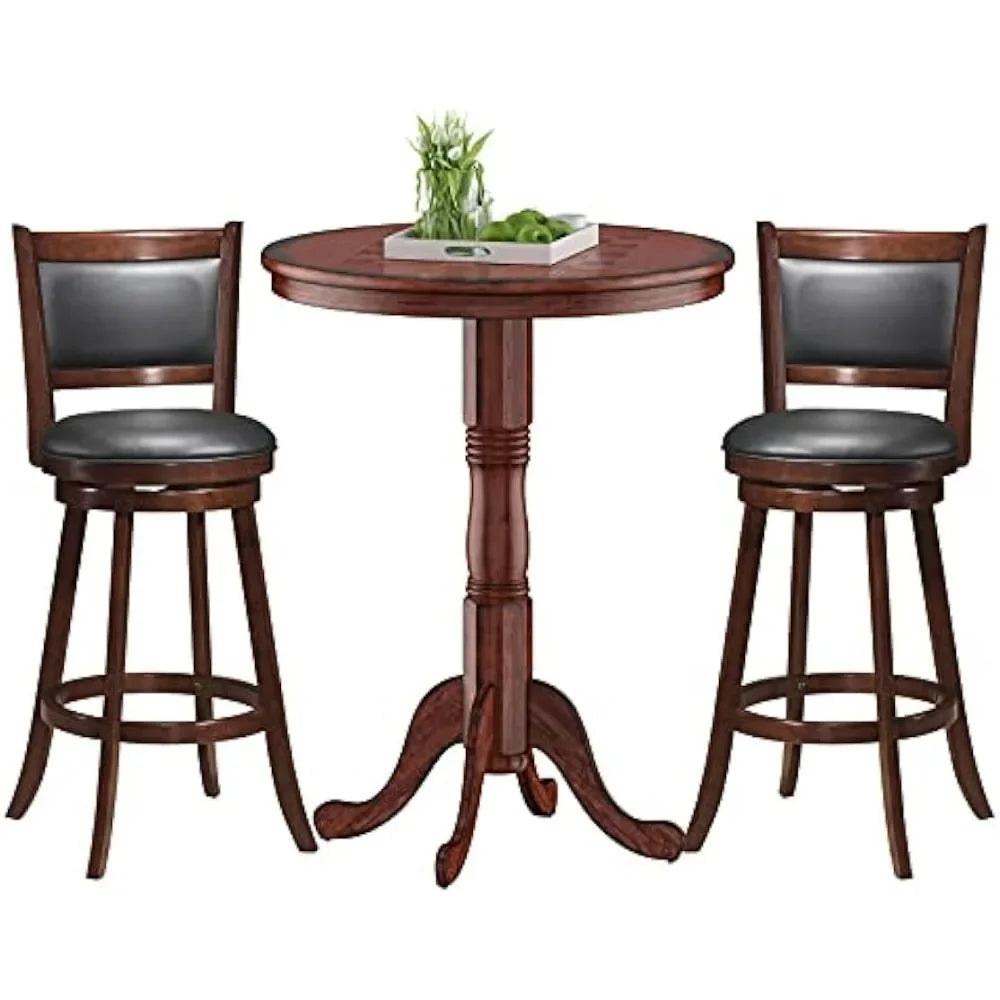 Wooden Pub Pedestal Side Table with Stable Base, 360 Degrees Swivel Bar Stool, Modern Round Bar Table and Stools