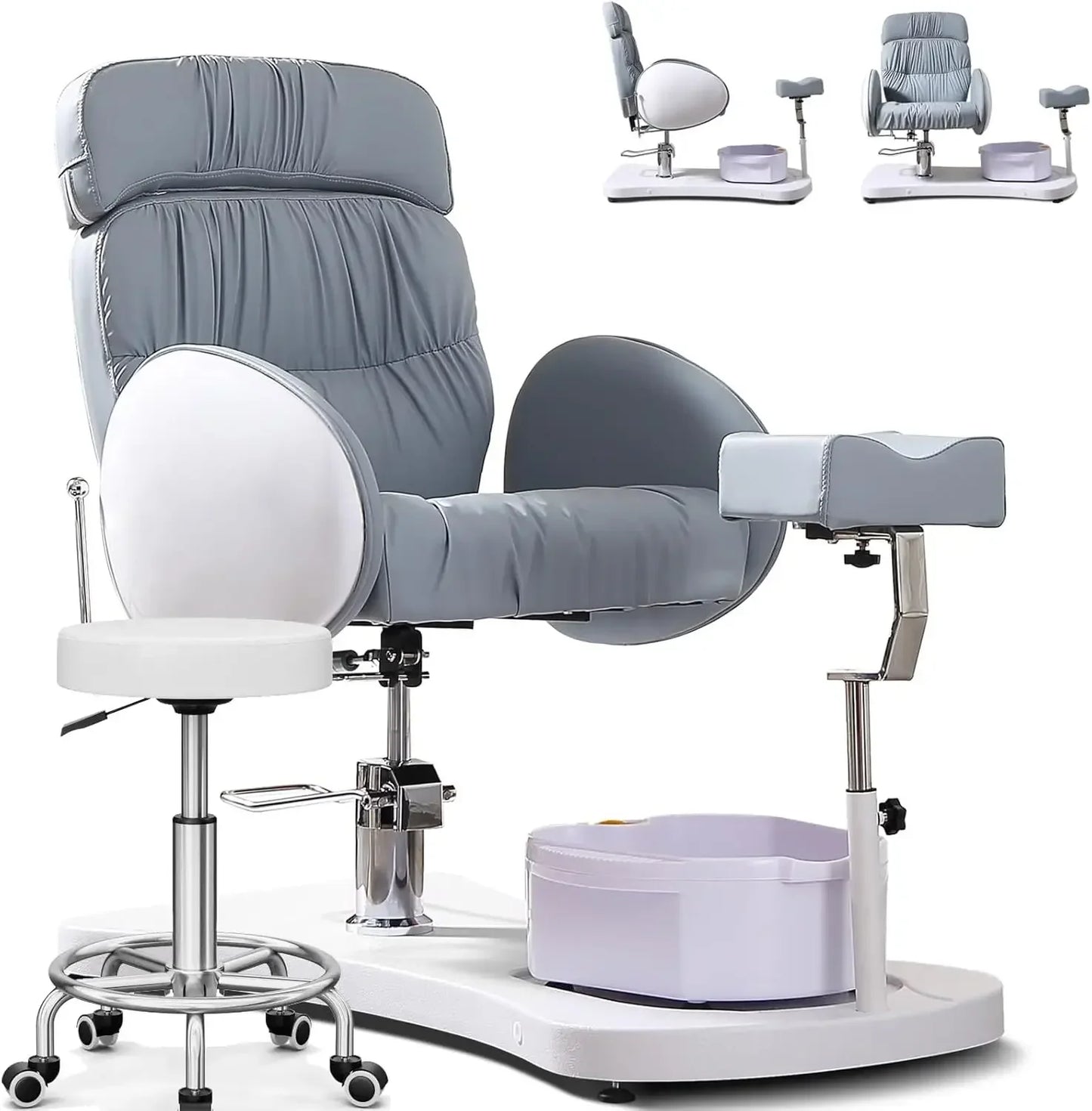 Pedicure Chair Unit w/Bowl and Footrest and Stool, 360 Swivel Pedicure Station for Nail Tech No Plumbing, Hydraulic Pedicure