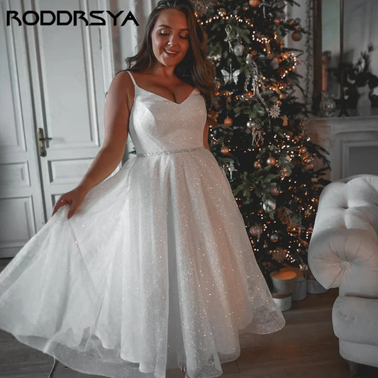 RODDRSYA Sparkling Tulle Spaghetti Straps Wedding Dresses Sexy Backless A-line Bridal Party Simple Sleeveless Vestido Noiva