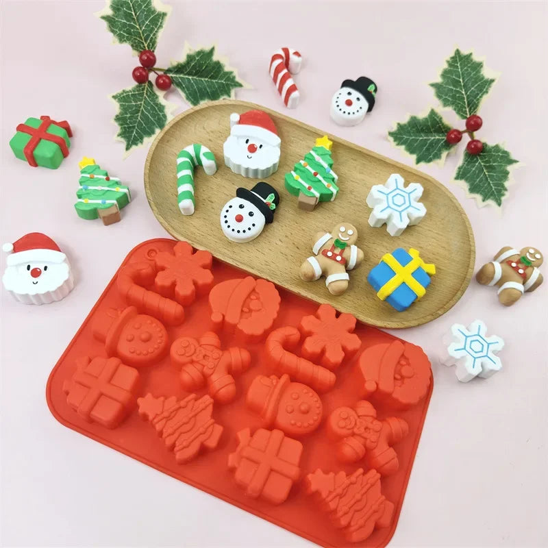 Christmas Silicone Chocolate Molds Candy Baking Moulds Handmade Snowflake Snowman Xmas Tree Gingerbread Man Santa Claus Mold