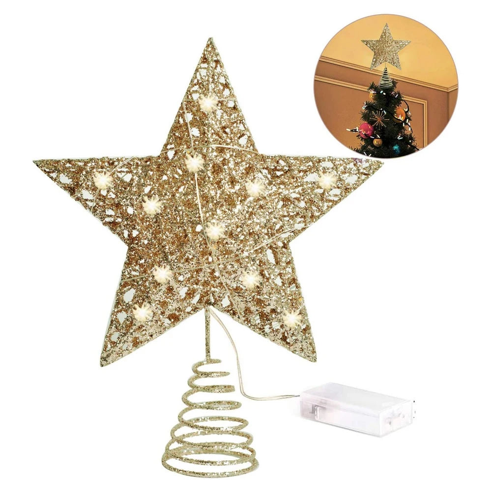 15/20/25cm Gold Christmas Tree Top Iron Star for Xmas Tree Ornaments Tree Top Navidad Noel Natal New Year Party Decoration