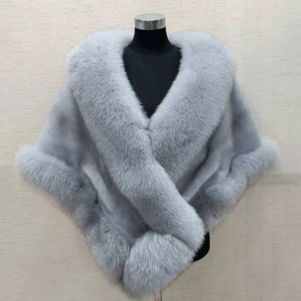 Faux Fur Shawl Faux Rabbit Collar Winter Shawls Elegant Bridal Fur Wrap Shawl Plush Warm Cape Coat Fluffy Poncho Women Jacket