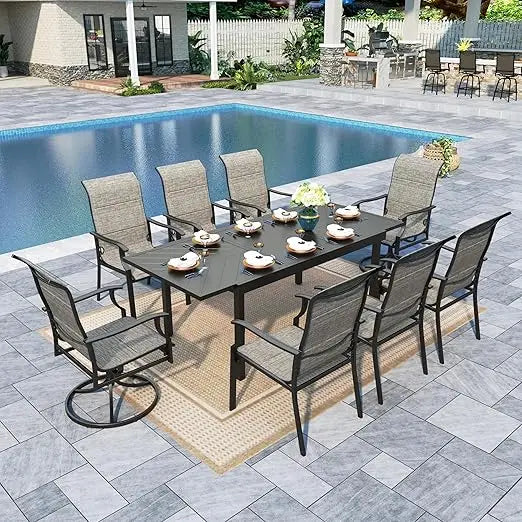 Patio Furniture Set ,Chairs 8 X Swivel Patio Dining Chairs High Back, Expandable 6-8 Person Table ,9 Pieces Outdoor Dining Sets