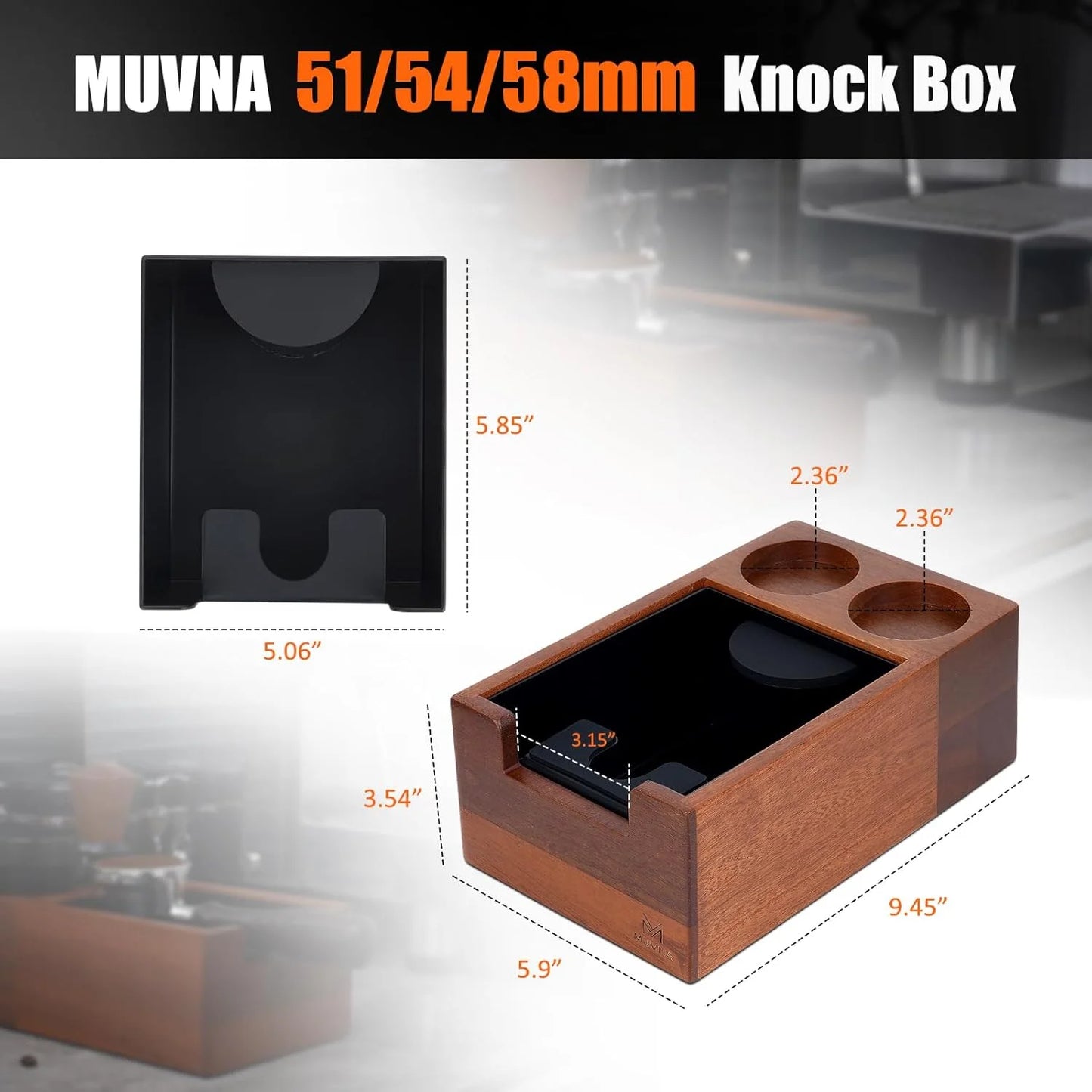 MUVNA Espresso Knock Box, Coffee Organizer Knock Box, Tamping Station, Fits 51/54/58MM Espresso Tamper & Distributor(Maple Wood)