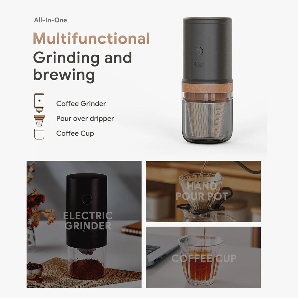 Electric Burr Coffee Grinder 25 Gears Adjustable 24W Portable USB Rechargeable Burr Mill Coffee Bean Grinder with Stainless Stee