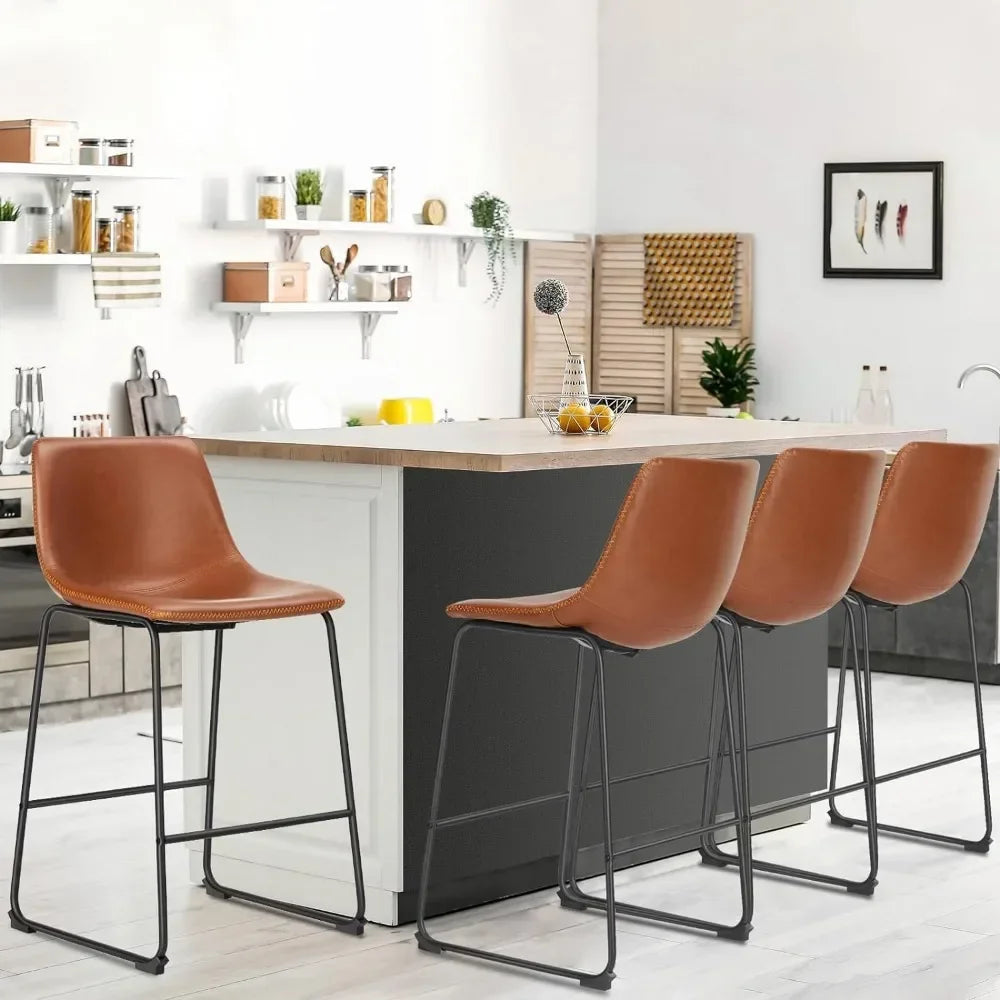 30 Inch Counter Height Bar Stools Set of 4, Modern Faux Leather High Barstools with Back and Metal Leg, Bar Chairs for Kitchen