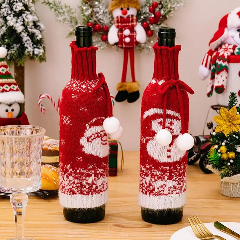 Wine Bottle Covers Holiday Knitted Elk Wine Bottle Cover Christmas Wine Bottle Decoration Decorative Elastic Wine Bottle Sweater