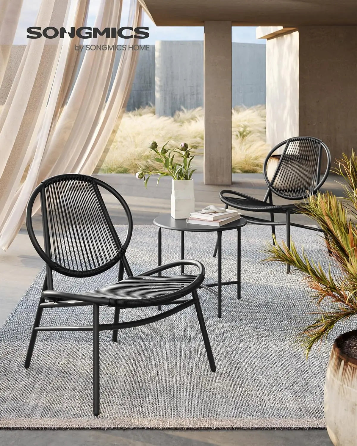 Furniture Set 3 Pieces, Garden Bistro Set, Acapulco Chairs, Outdoor Seating, Side Table and 2 Chairs, Indoor and Outdoor