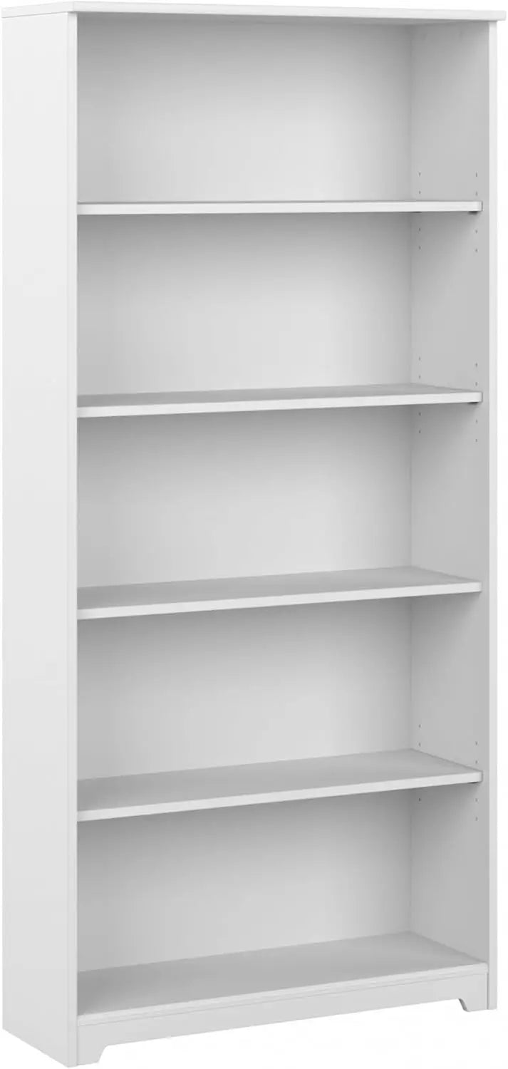 Tall 5 Shelf Bookcase | Large Open Bookshelf in White | Sturdy Display Cabinet for Library, Living Room, and Home Office