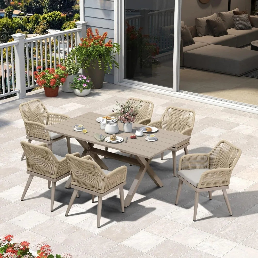 7 Pieces Outdoor Dining Set,  for Lawn Garden Backyard Deck,All-Weather PE Rattan Outdoor Patio Furniture Sets