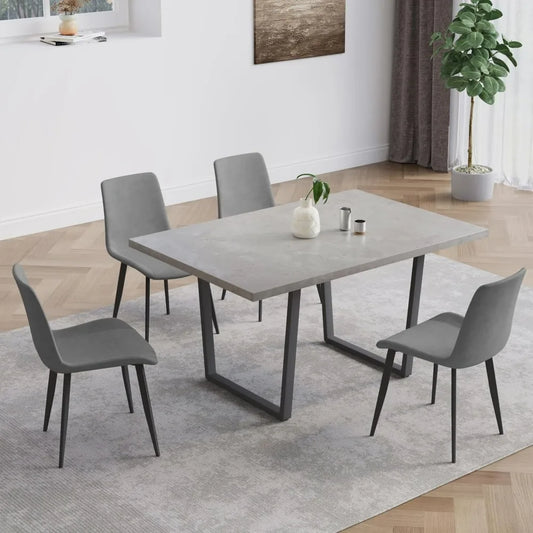 42.9 Inch Modern Kitchen Dining Table and Leather Dining Chairs for Kitchen Dining Room (Table + 4 Grey Chairs) Esstich Tables