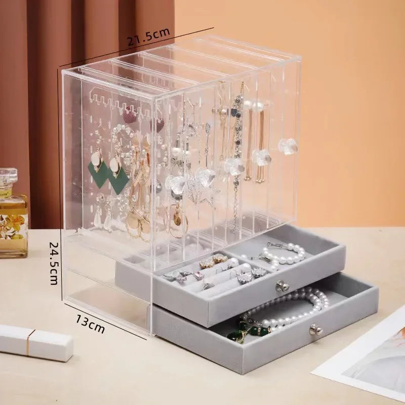 Luxury Jewelry Boxes Organizer Hanging Earrings Rack Transparent Acrylic Display Case Necklace Display Case Storage Box 3 Layers