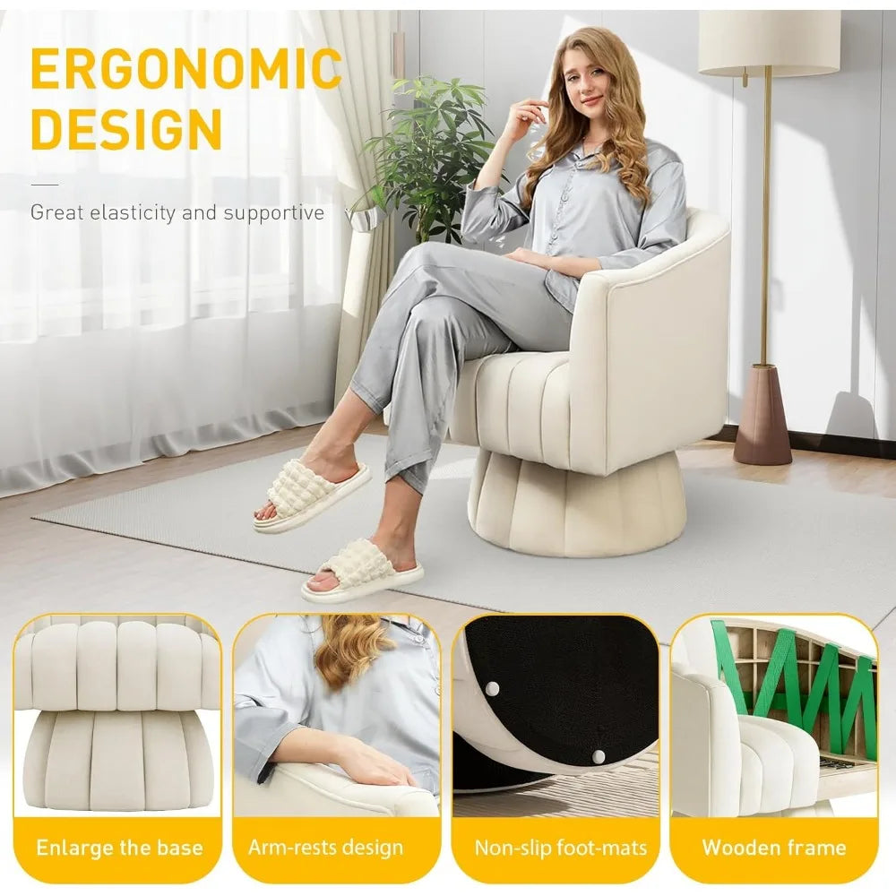 360 Degree Swivel Chair,Modern Lounge Sofa Round Barrel Chair,Fluffy Velvet Fabric Chairs for Home Sofa Living Room