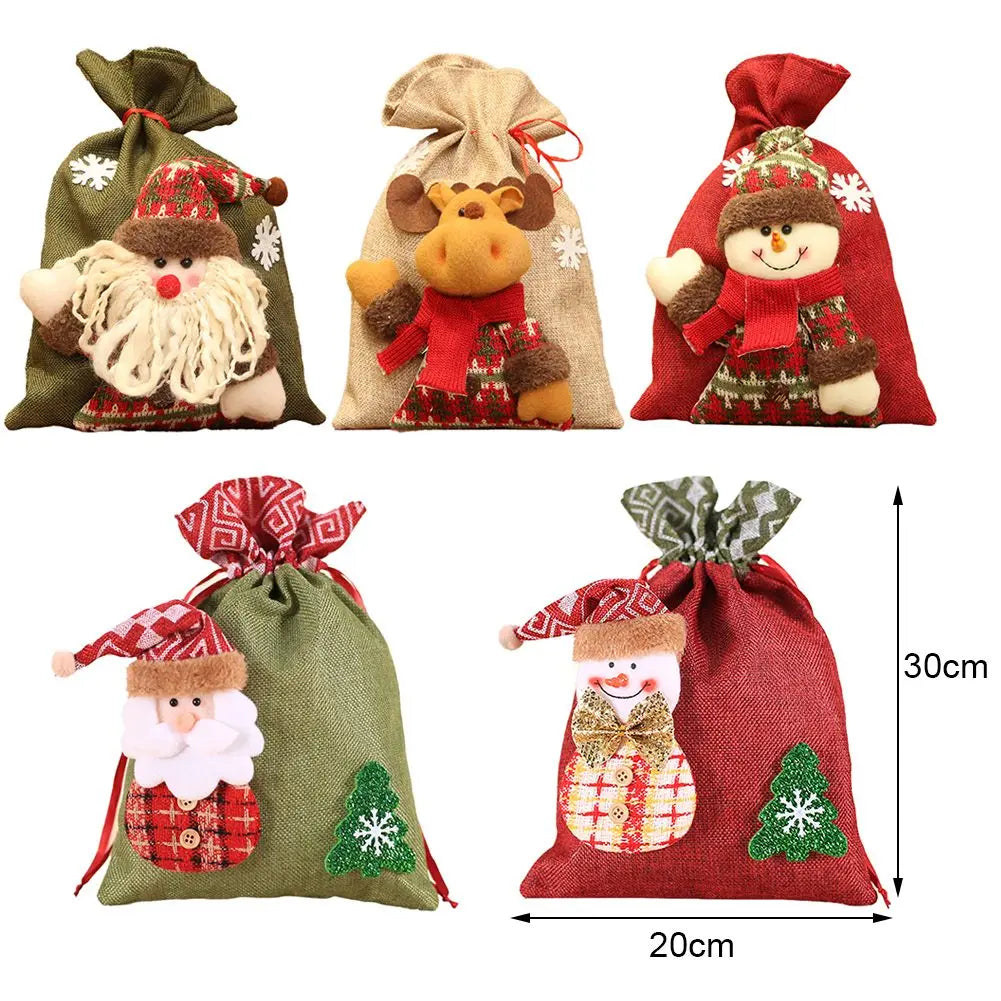 For Candy Storage Burlap Favor Bags Christmas Bags Festive Occasions 3D Santa Claus Bags Drawstring Bags Sustainable Wrapping