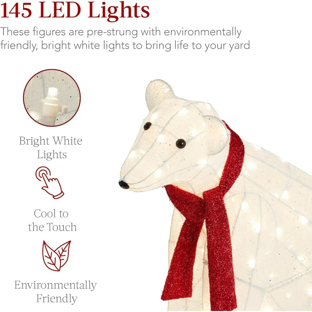 32in 2-Piece Lighted Polar Bear Family, Large All-Weather Pre-Lit Outdoor Christmas Décor for Front Yard