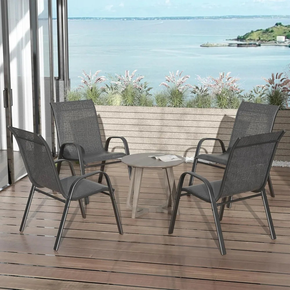 Patio Chairs Set of 6, Outdoor Lightweight Stackable Dining Chairs w/All-Weather Textilene Fabric & Metal Frame, 350LBS Capacity