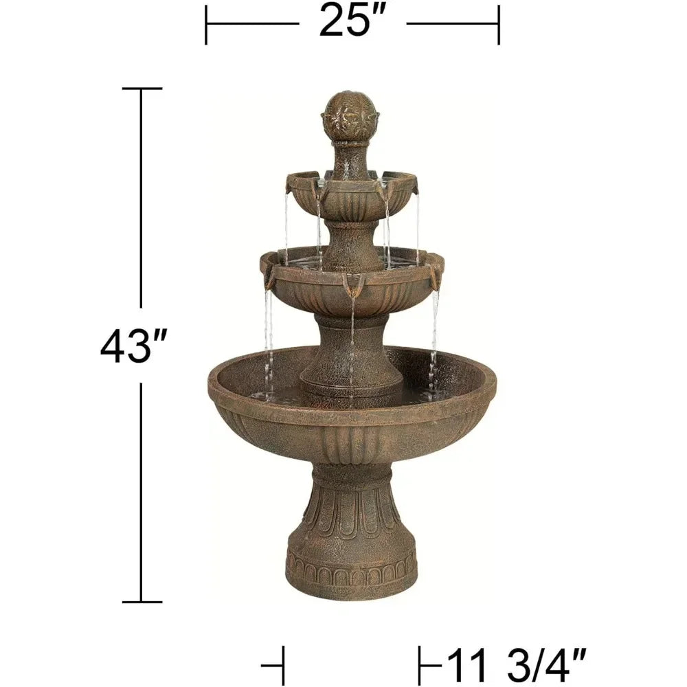 Outdoor Fountain & Waterfall, 43 Inch High 3 Levels Linked Garden Terrace Backyard Deck Home Lawn Porch