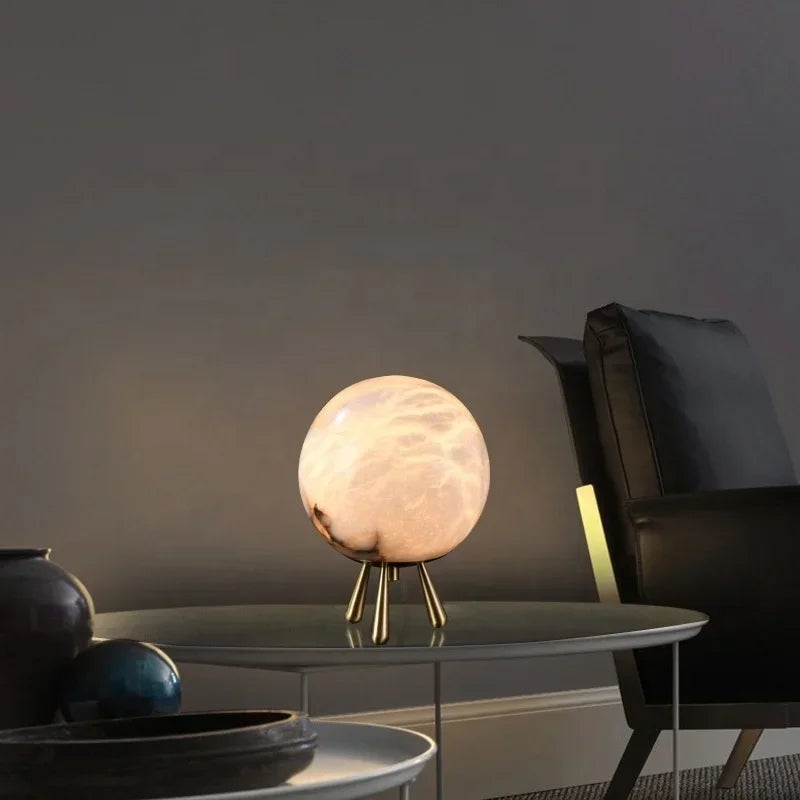 Luxury Natural Marble Table Lamp Ring Ball Led Lights Creative Bedroom Living Room Night Lights Home Decorations LED Desk Lamp