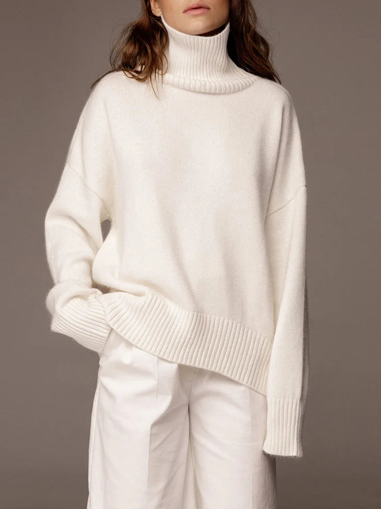 Women's Thick Sweaters Oversize Turtleneck Women Winter Warm White Pullovers Knitted High Neck Oversized Sweater For Women Tops