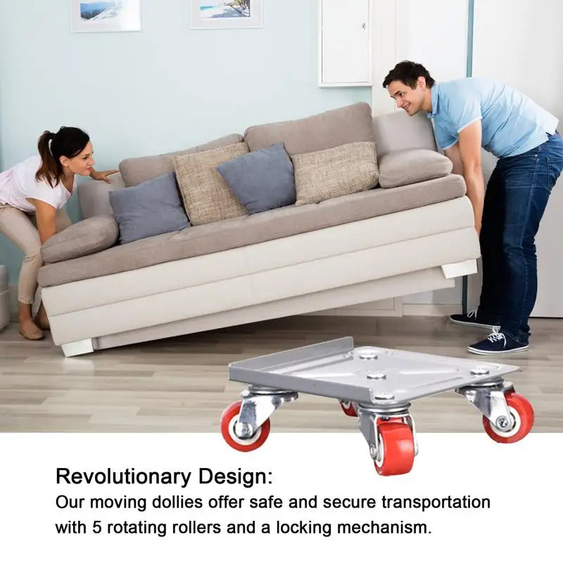 Moving Dollies 5-Wheel Heavy Duty Furniture Mover With Brake Short Crowbar & Load Lifter With Anti-Skid Pad For Cabinets Sofas