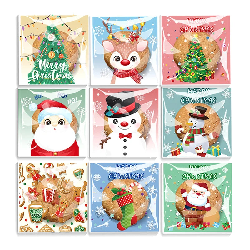 100 Pcs Christmas Cookies Gift Wrapping Bags Self-Adhesive Plastic Candy Bags Christmas Party Decor Supplies Baking Packaging