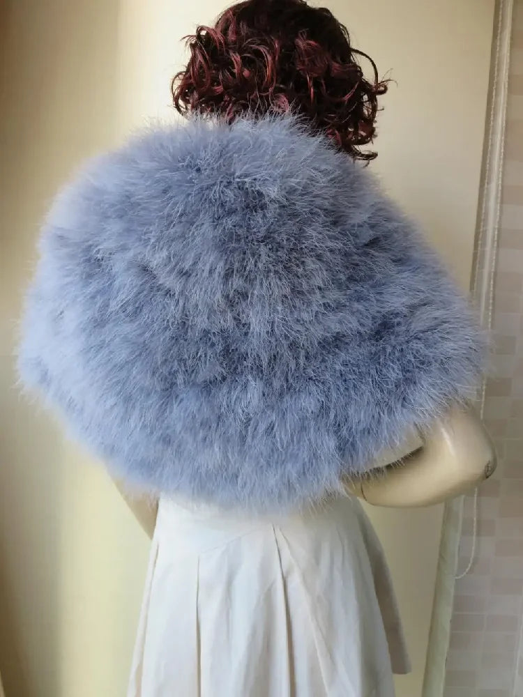 Lady's Real Ostrich Feather Scarfs/ Cape/ Poncho Wedding Party Warm Gray Winter Fashion