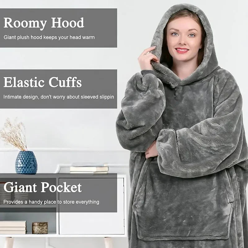 Wearable Blanket Hoodie for Women and Men, Oversized Hooded Blankets Sweatshirt, Cozy and Warm Fleece Blanket with Sleeves