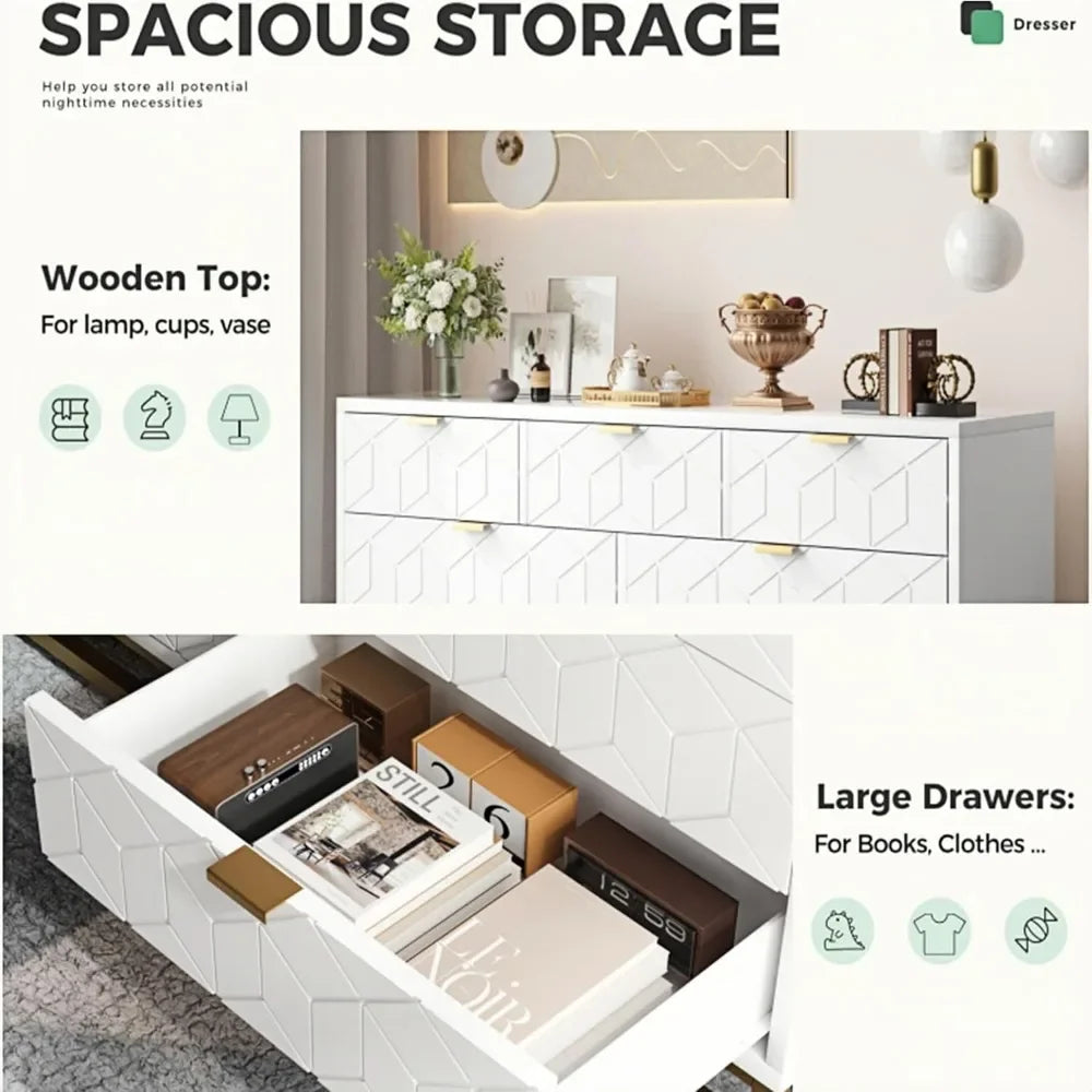 White 7 Drawer Dresser for Bedroom, 53.5" Large Dresser with Metal Legs, Modern Dresser Chest Organizer with Wide Storage