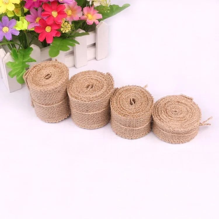 20m Natural Jute Linen Fabric 3-30cm Jute Linen Ribbon Roll Hessian Table Runner For Wedding Party Supplies Spring Decoration