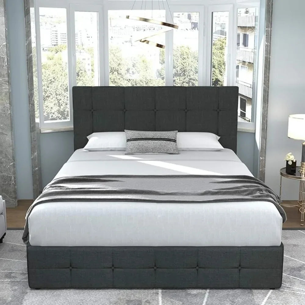 Upholstered Full Size Platform Bed Frame Square Stitched Button Tufted Bed Bases with 4 Storage Drawers and Headboard