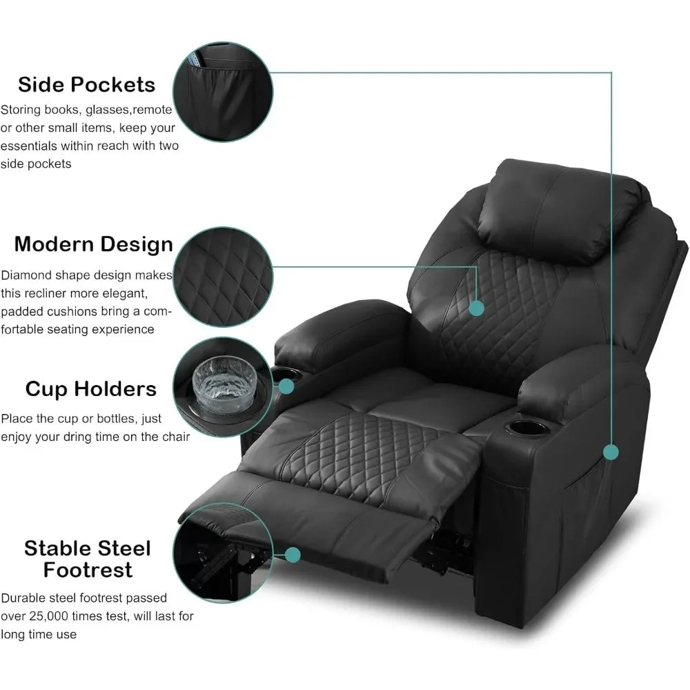 Power Recliner Chair with Heat and Massage for Adults - Home Theater Seating with LED Lights,Recliner Sofa for Living Room