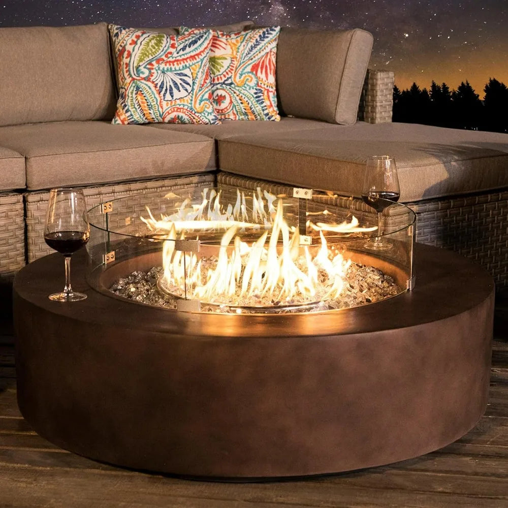 Outdoor Propane Fire Pit Coffee Table w Dark Bronze 40.5-inch Round Base Patio Heater, 50,000 BTU Stainless Steel Burner,