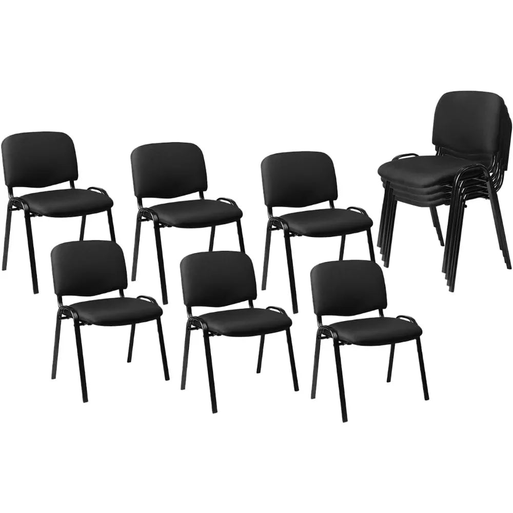 Set of 10 Pack Stackable Waiting Room Chairs Fabric Black Reception Chairs Metal with Thickened Seat Back Cushion for Waiting