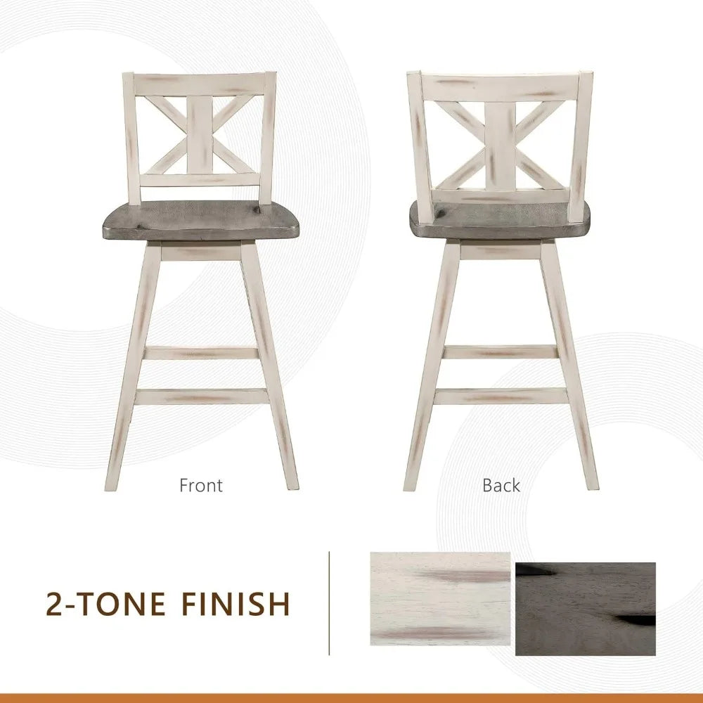 Bar Chairs Counter Height Swivel Barstool (Set of 2), White, Bar Chairs