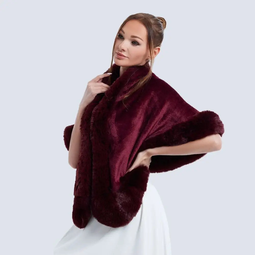 Trendy Winter Warm Plush Shawl Thicken Coat Cardigan Cape Faux Fur Collar Shawl