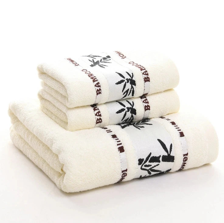 Set of 3 Thicker Bamboo Green Bath Beach Towel Set for Adults Face Hand Sport Towels Bathroom 35cmX75cm*2pcs And 70cmx140cm*1pcs