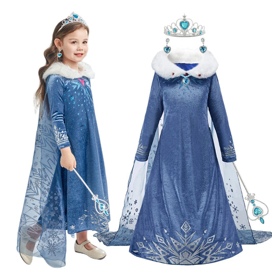 2024 Kid Elsa Anna Costume Girl Birthday Floral Dress Children Snow Queen Performance Fantasy Princess Evening Halloween Costume