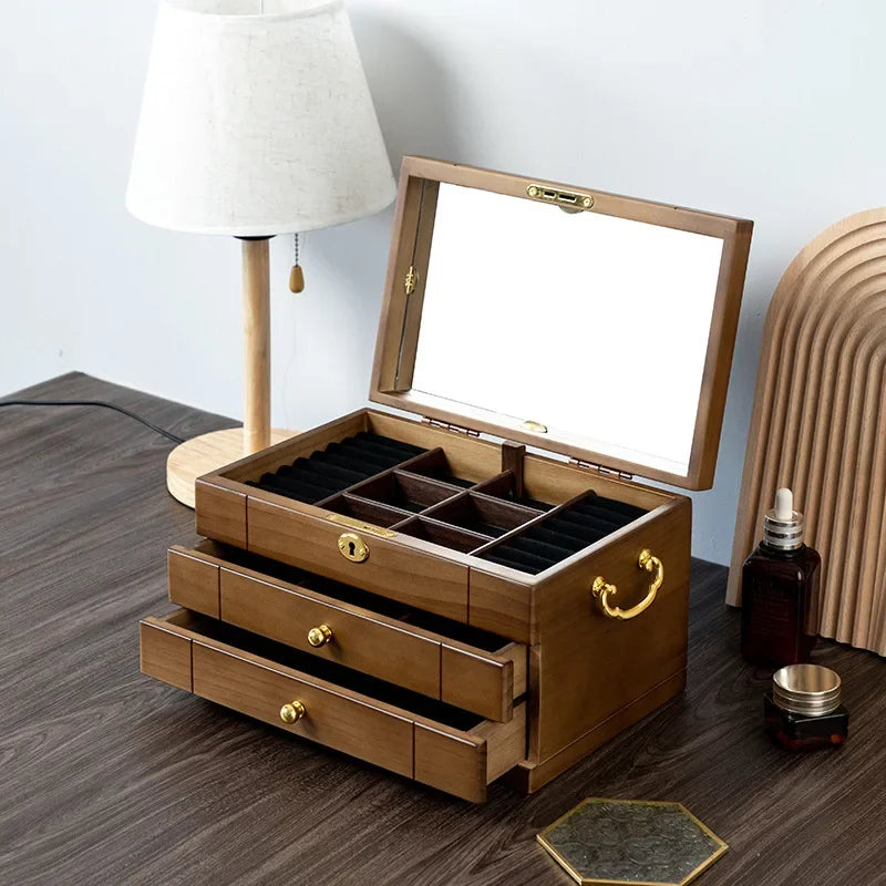 Wooden Jewelry Box Large Organizer Storage with Lock Luxury Jewelry Box Multi Functional Large Retro Packaging Gifs Supplies