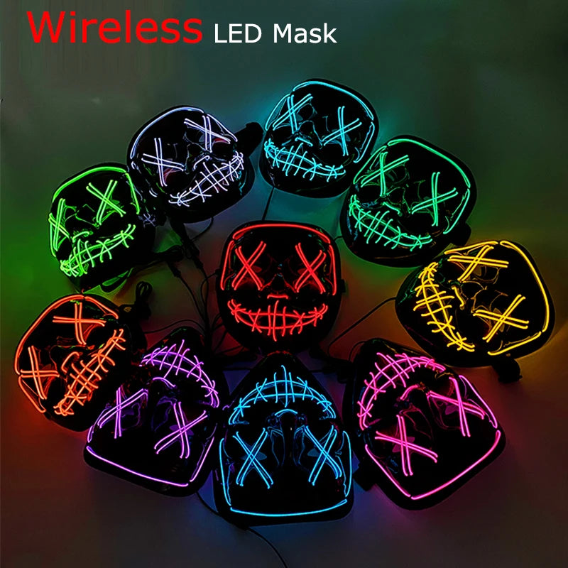 Wireless LED Glowing Mask for Halloween, Party Light Up Masks, Glow in Dark, Scary Masquerade Masks, Festival Purge Light Mask