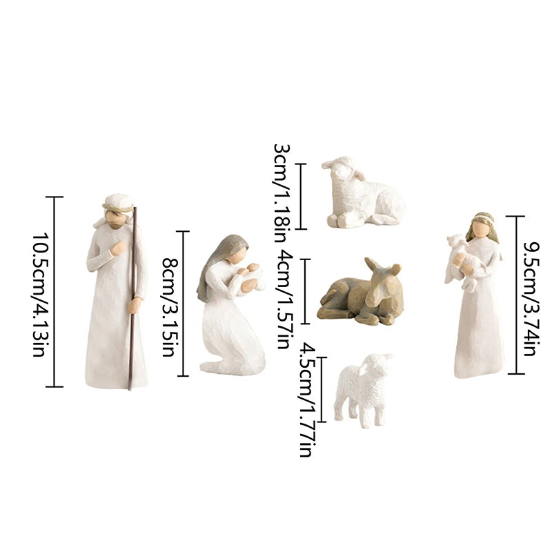 1Set Holy Family Statue Christmas Jesus Mary Joseph Figure Catholic Figurine Resin Craft Nativity Scene Set Christmas Decoration