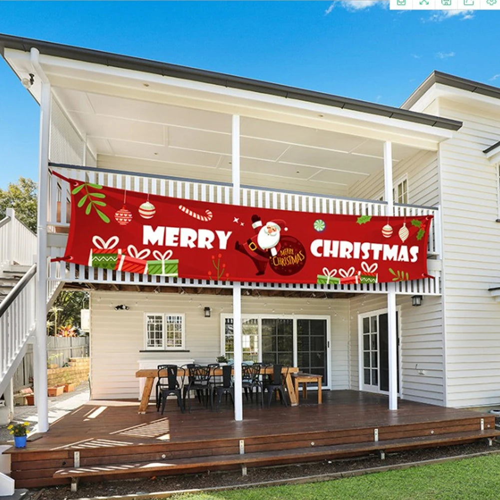 Christmas Banner With Rope Merry Christmas Garage Door Backdrop Banner Garden Party Festival Arrangement