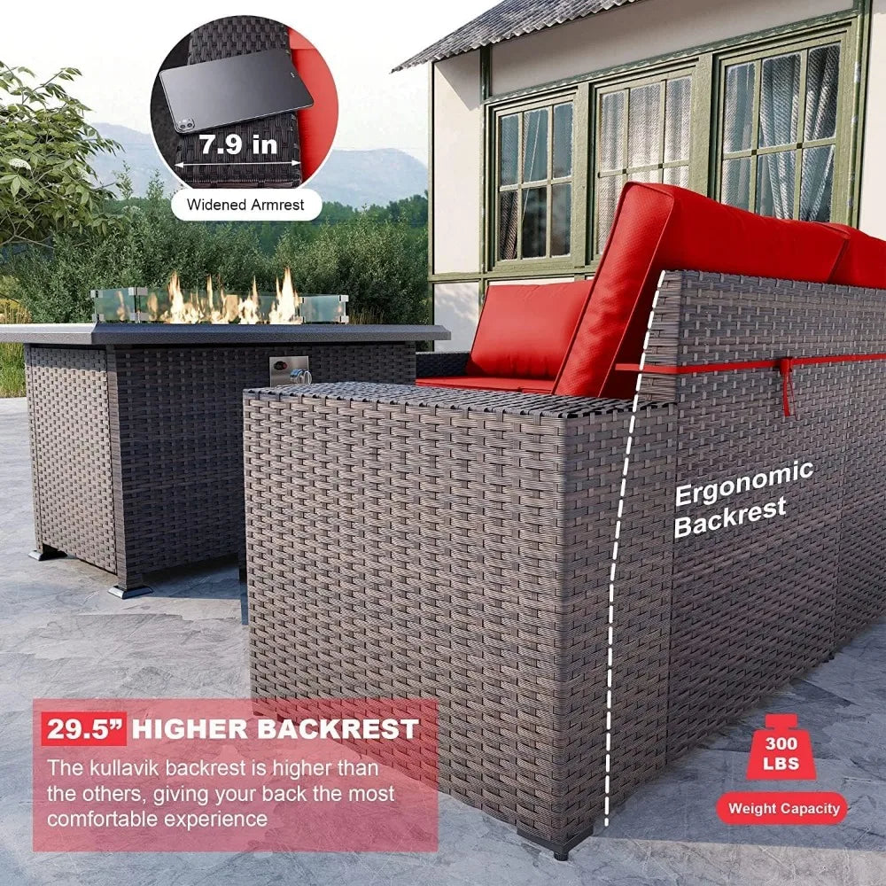 Outdoor Wicker Sofa Sets,with Fire Pit Table,Swivel Rocking Chairs Set,10PCS Outdoor Patio Furniture Set