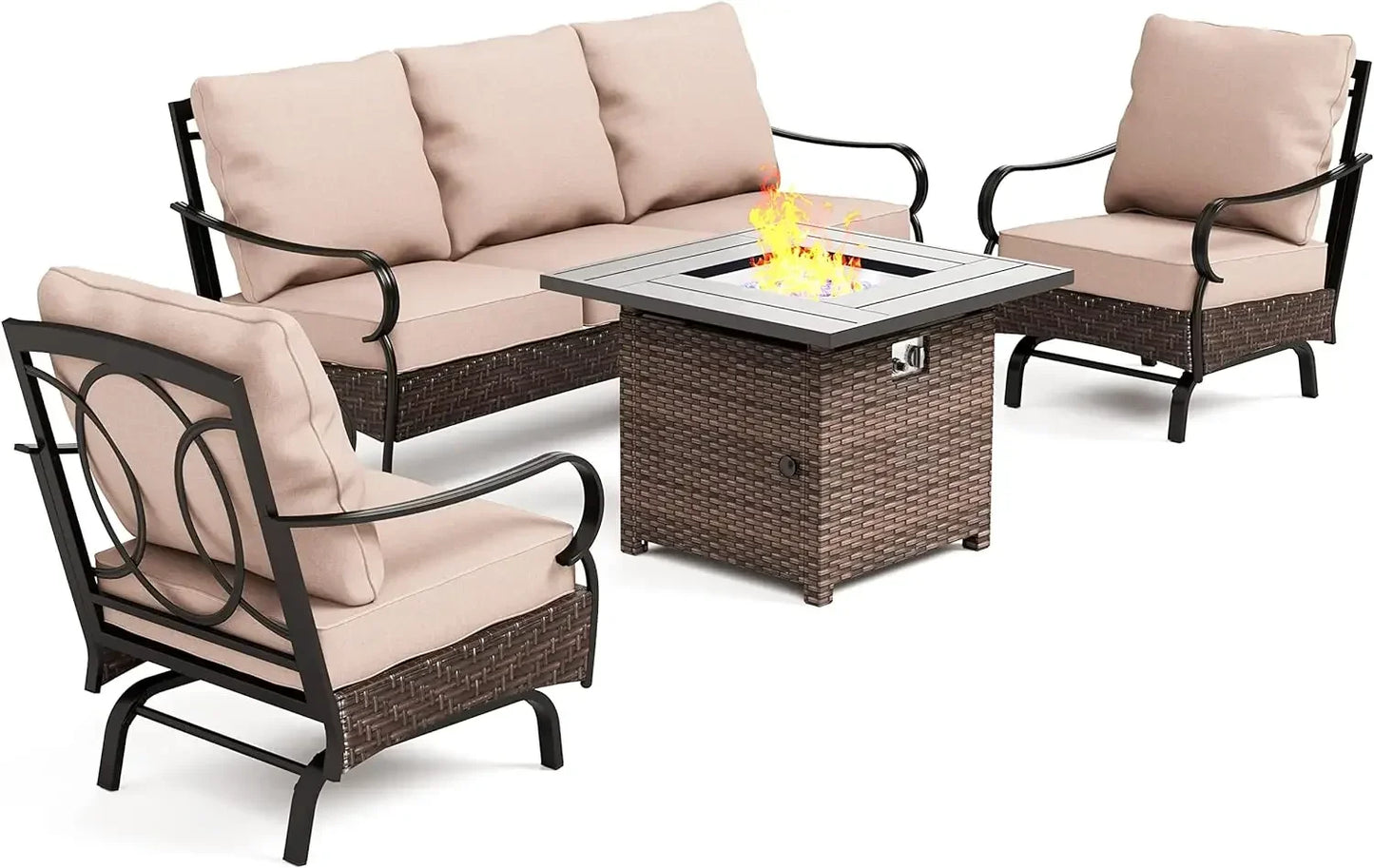 6 Pieces Outdoor Patio Furniture Sets with Fire Pit Table, Large Outdoor Conversation Sets for 7, Metal Patio Furniture Set