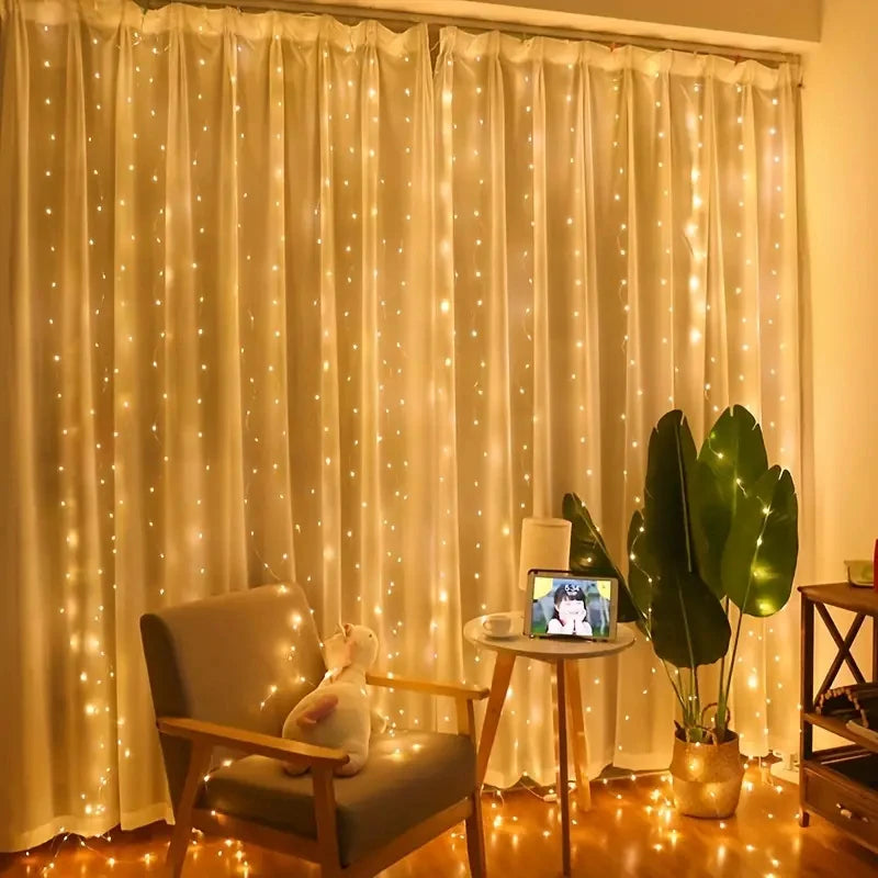 LED Curtain String Lights USB Christmas Garland Decor Fairy Light 8 Modes Remote Control Wedding Holiday Party for Bedroom Home