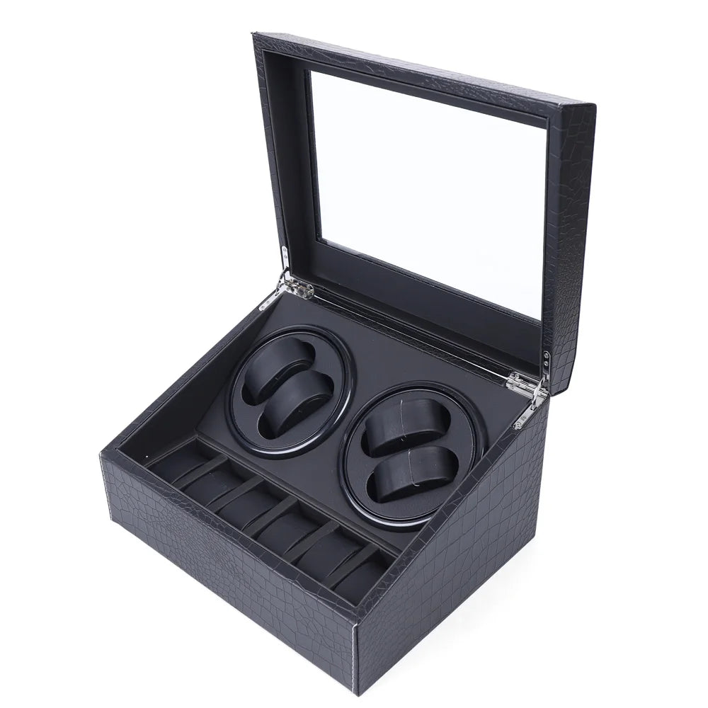 4+6 Hot Sale Black High Quality Watch Winder Automatic Watch Display Box Luxury Storage Box Put Down 10 Watch For Men & Women